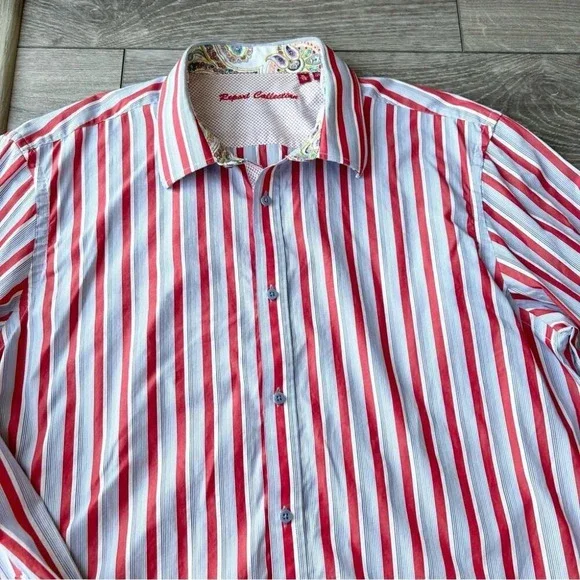 Report Collection Striped Pattern Paisley  Pattern Cuffs Button Down Shirt - Picture 14 of 16